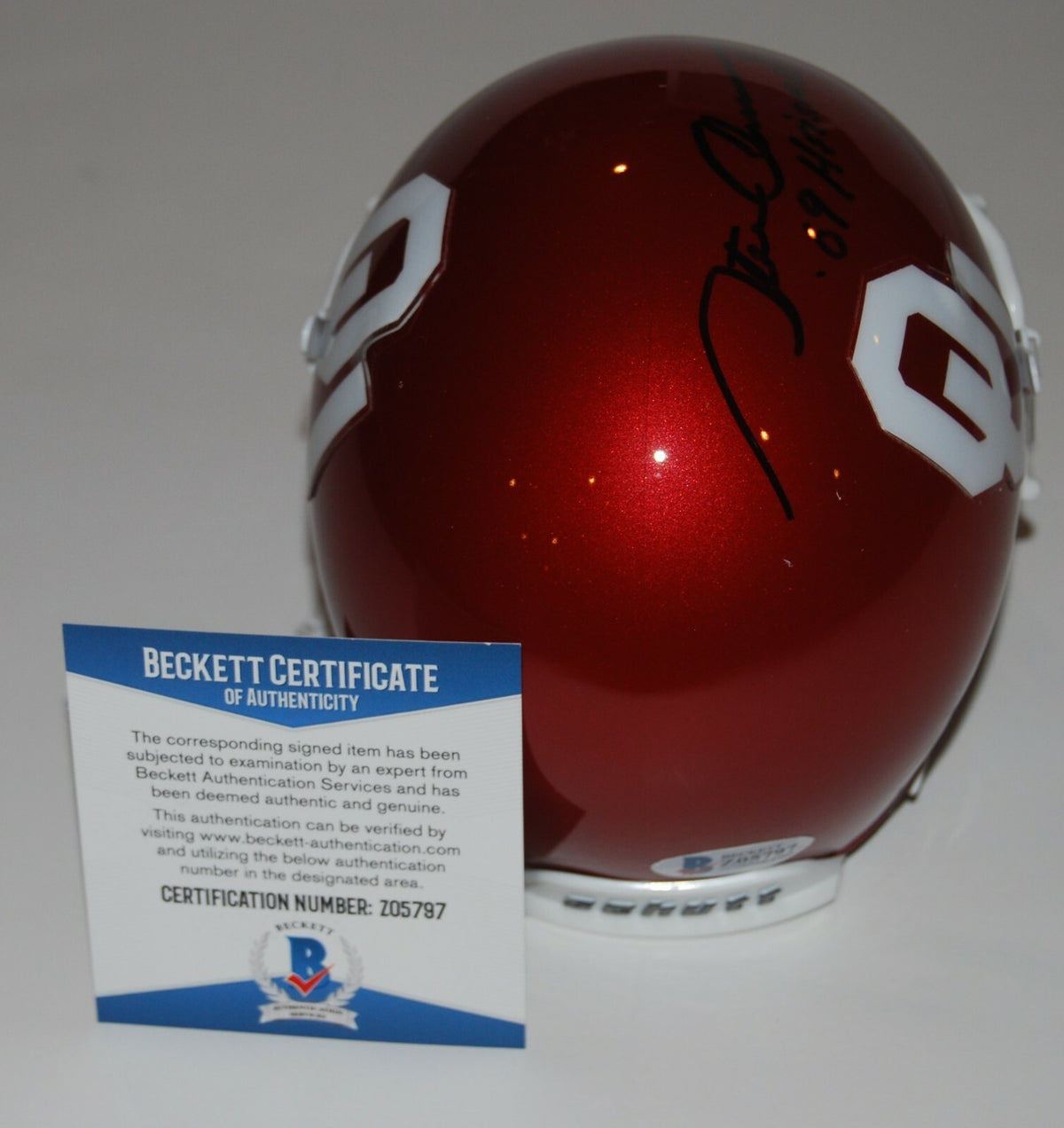 STEVE OWENS signed (OKLAHOMA SOONERS) mini football helmet BECKETT BAS Z05797