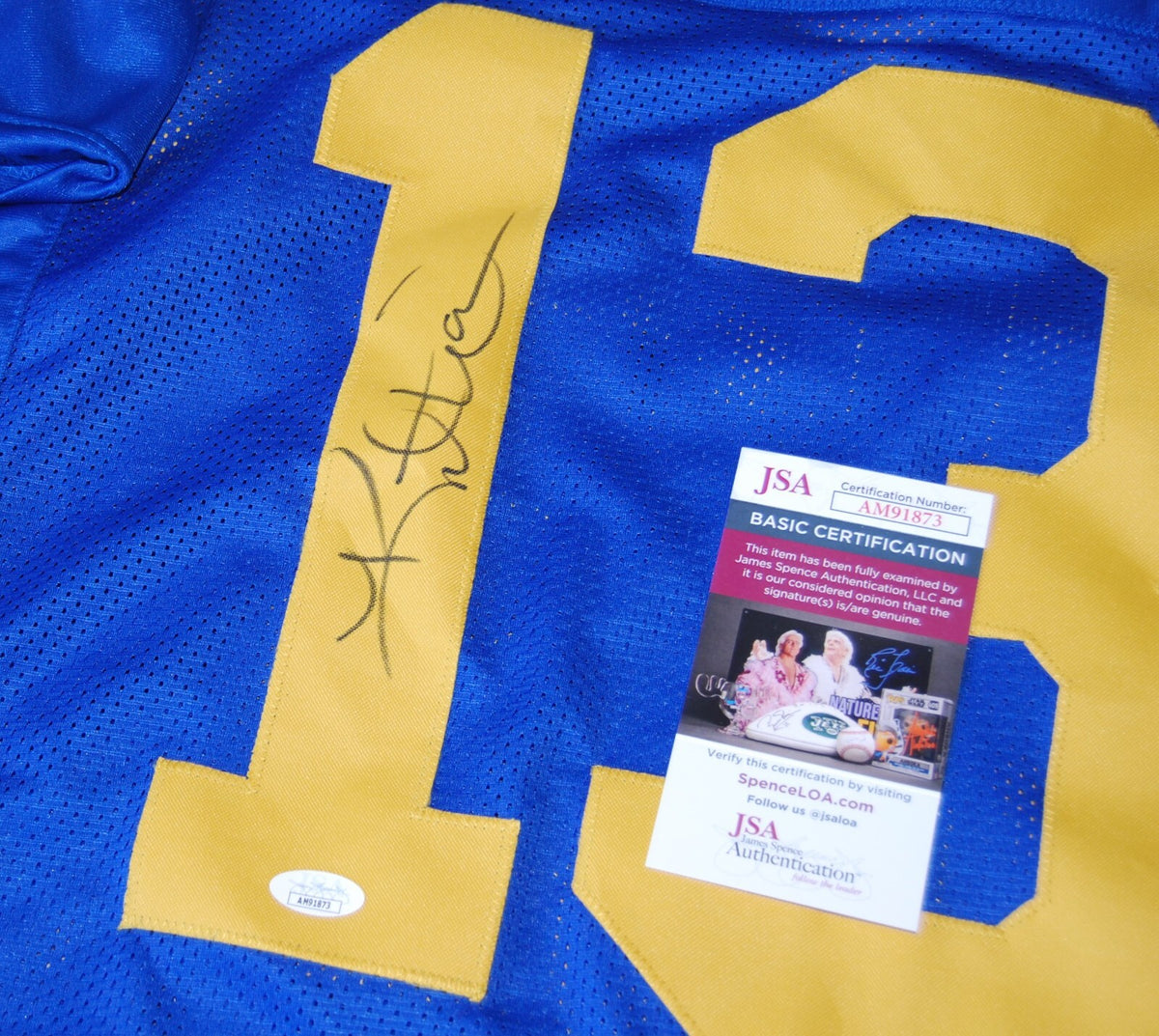 KURT WARNER signed (ST LOUIS RAMS) Custom football #13 jersey JSA COA AM91873