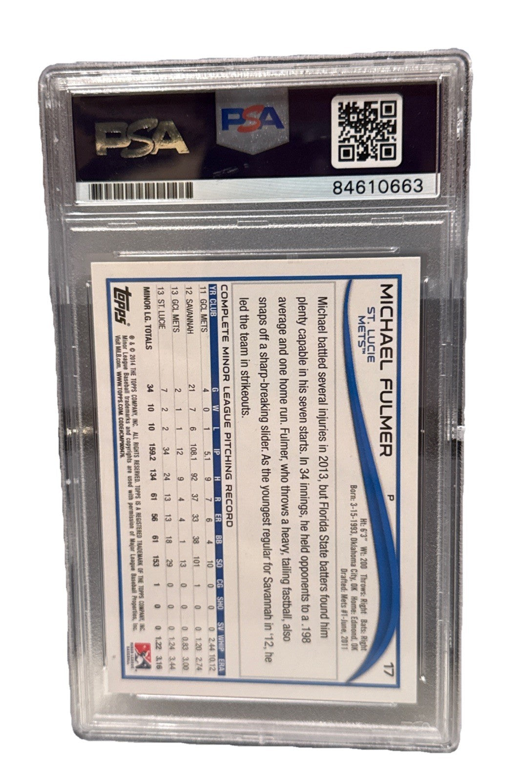 MICHAEL FULMER signed (Seattle Mariners) Topps 2014 minor Card PSA 84610663