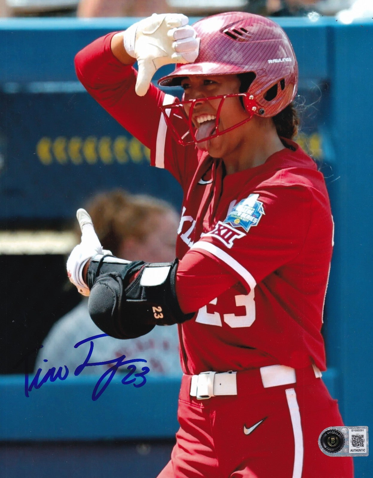 TIARE JENNINGS signed (OKLAHOMA SOONERS) softball 8X10 photo BECKETT BY085591