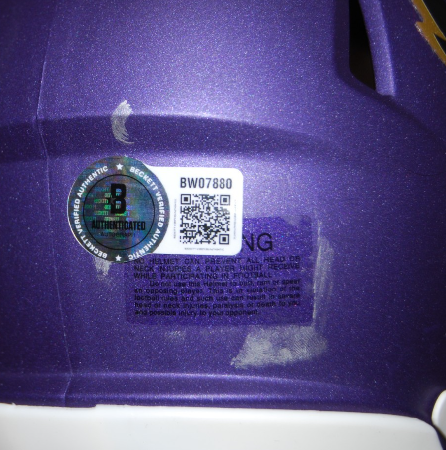 JOHN HARBAUGH signed (BALTIMORE RAVENS) mini football helmet BECKETT BAS BW07880