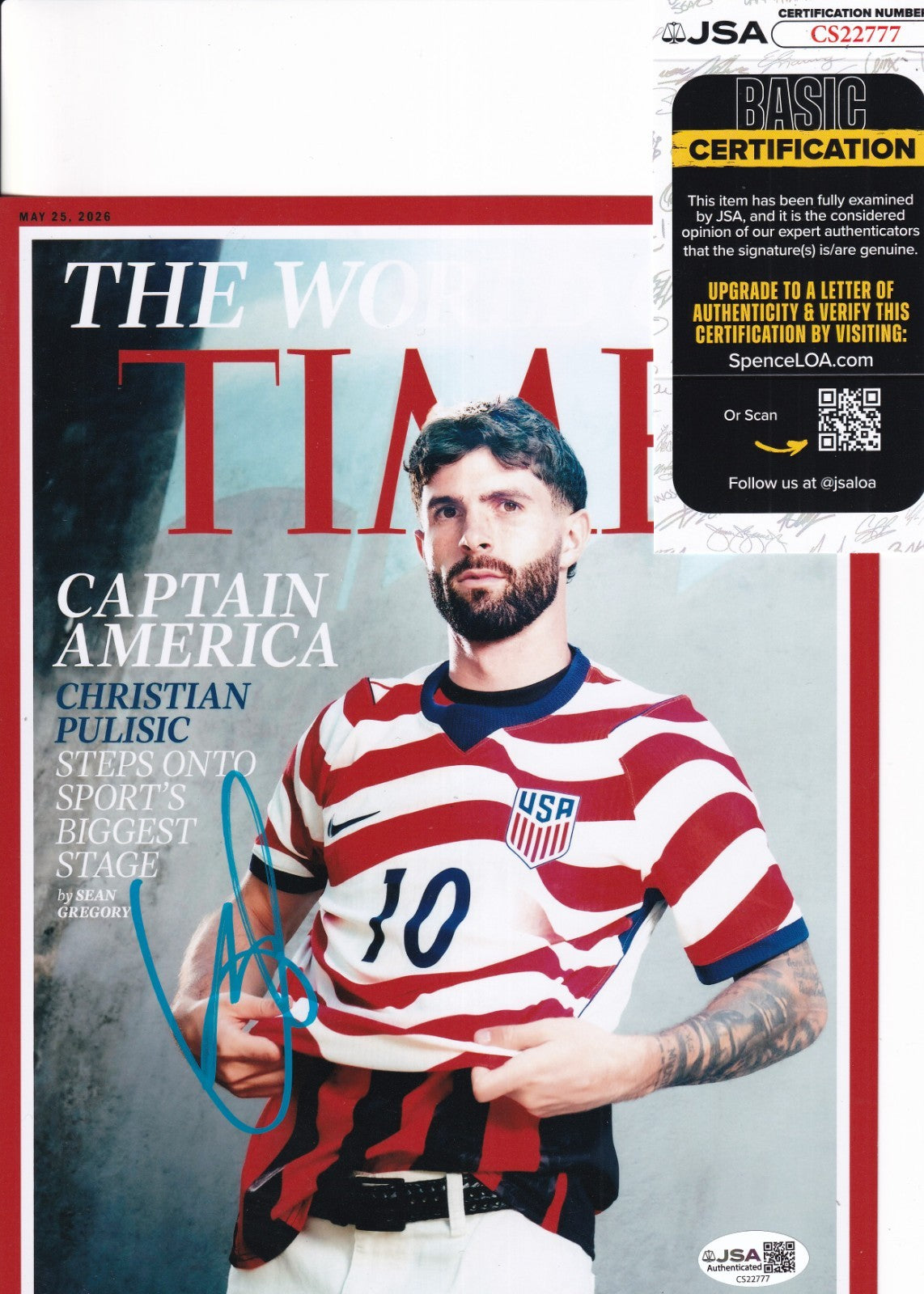 CHRISTIAN PULISIC signed (TEAM USA SOCCER) Captain America photo JSA CS2277