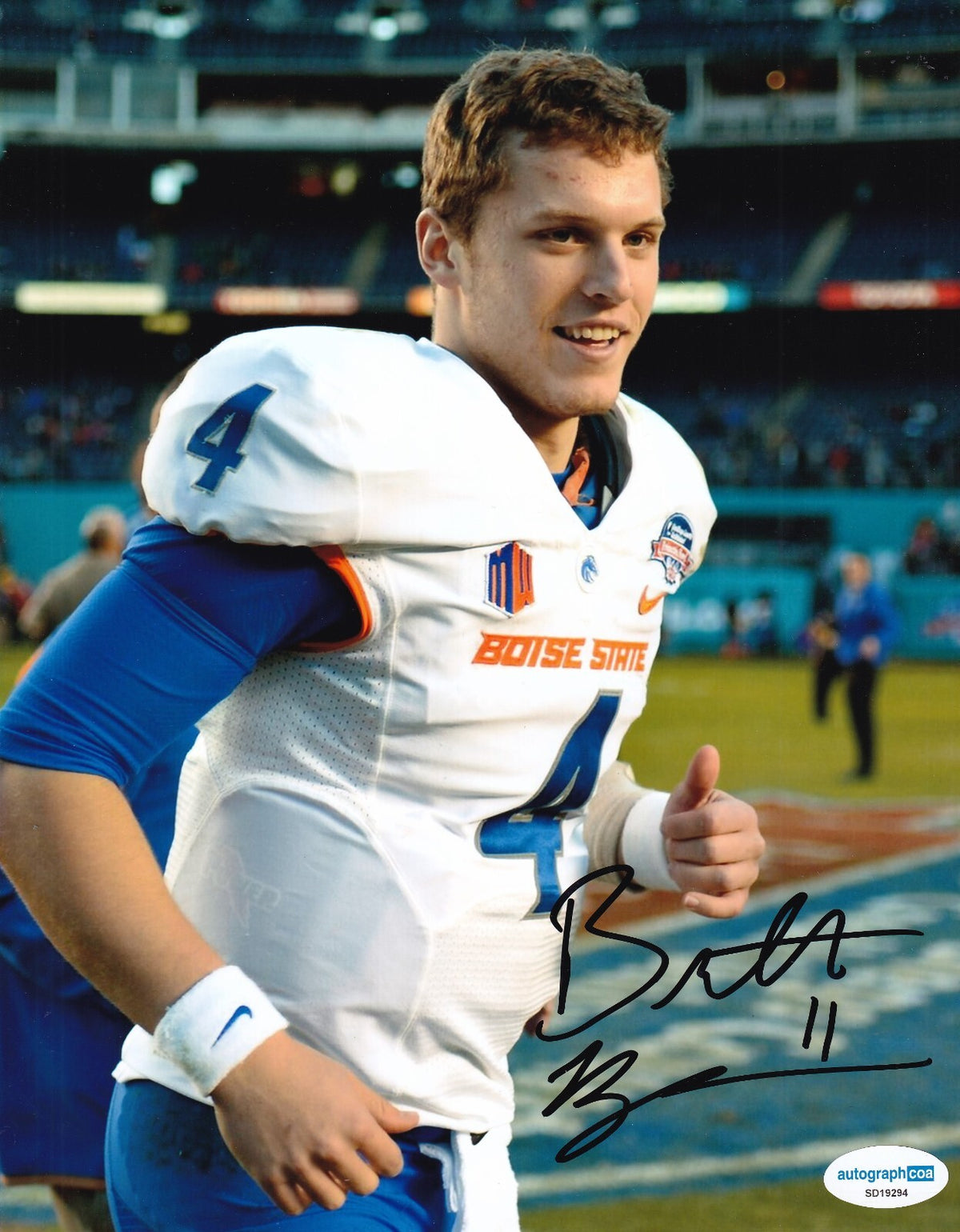 BRETT RYPIEN signed (BOISE STATE BRONCOS) Football 8X10 photo ACOA SD19294