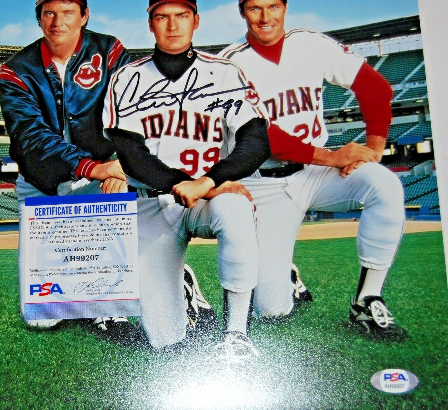 CHARLIE SHEEN signed (MAJOR LEAGUE) MOVIE 12X18 photo *Ricky Vaughn* PSA/DNA