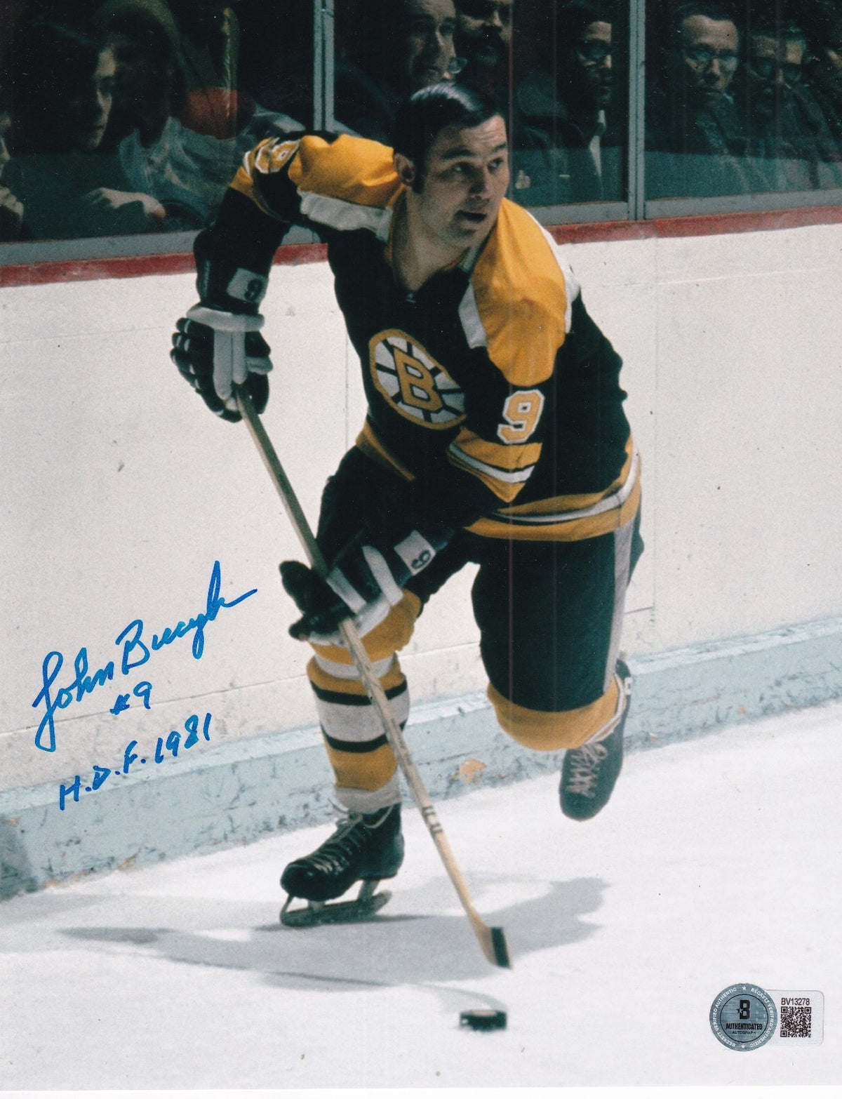 JOHNNY BUCYK signed (BOSTON BRUINS) hockey HOF 1981 8X10 photo BECKETT BV13278