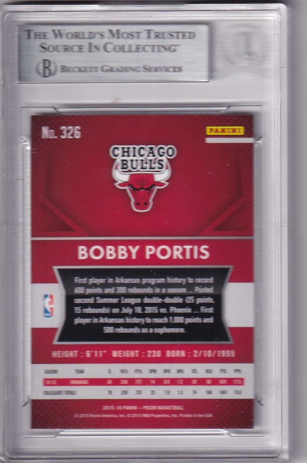BOBBY PORTIS signed (2015-16 PANNINI PRIZM) #326 Rookie BULLS card BECKETT BAS