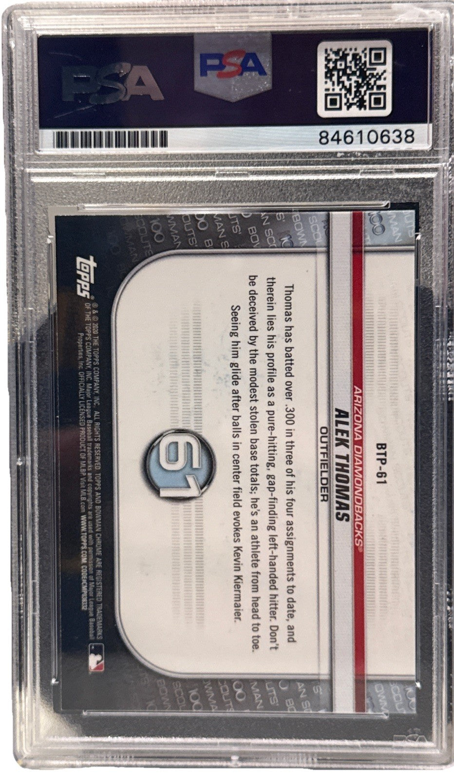 Alek Thomas signed 2020 Bowman Chrome Arizona Diamondbacks Card PSA/DNA BTP-61