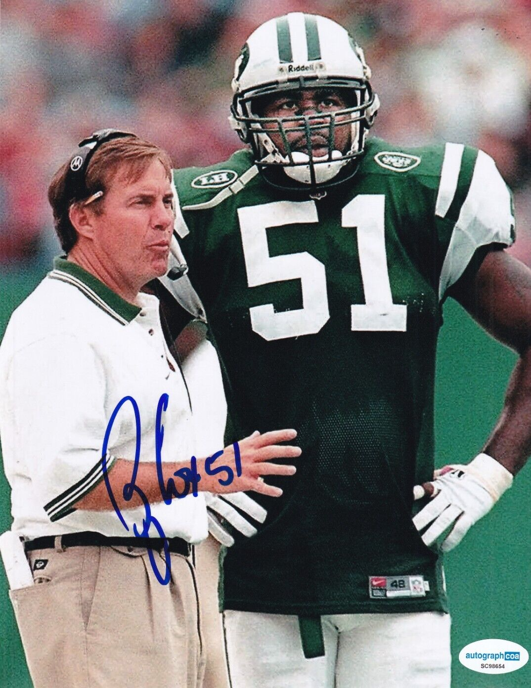 BRYAN COX signed (NEW YORK JETS) football autographed 8X10 photo ACOA SC98654
