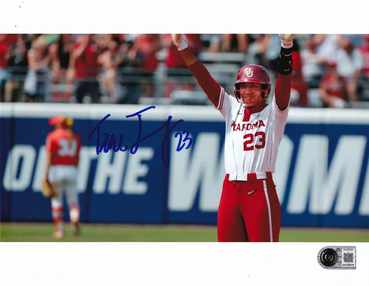 TIARE JENNINGS signed (OKLAHOMA SOONERS) softball 8X10 photo BECKETT BY085594