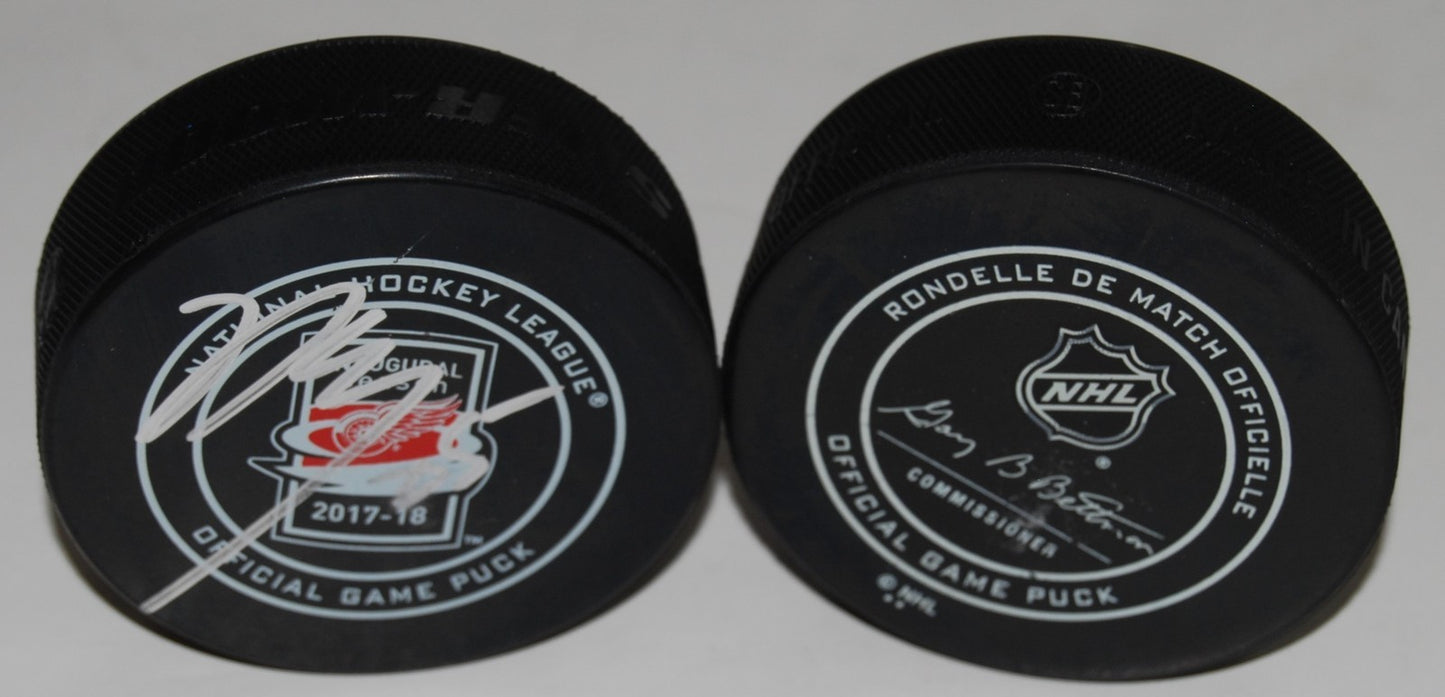 NICK JENSEN signed (DETROIT RED WINGS) 2017-18 INAUGURAL Game puck W/COA LCA #2