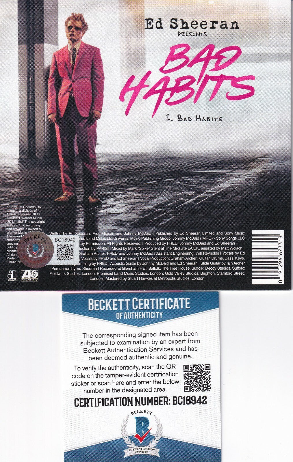 ED SHEERAN signed (BAD HABITS Brand New CD Single cover w/cd BECKETT BAS BC18942