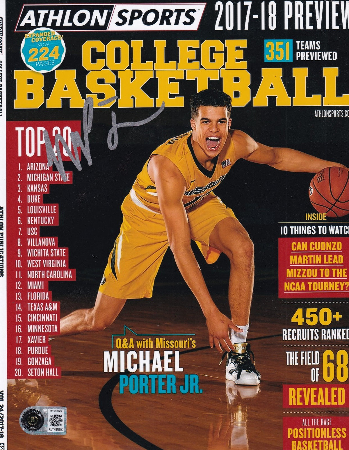 MICHAEL PORTER JR signed (MISSOURI) basketball 8x10 PHOTO BECKETT BY085820