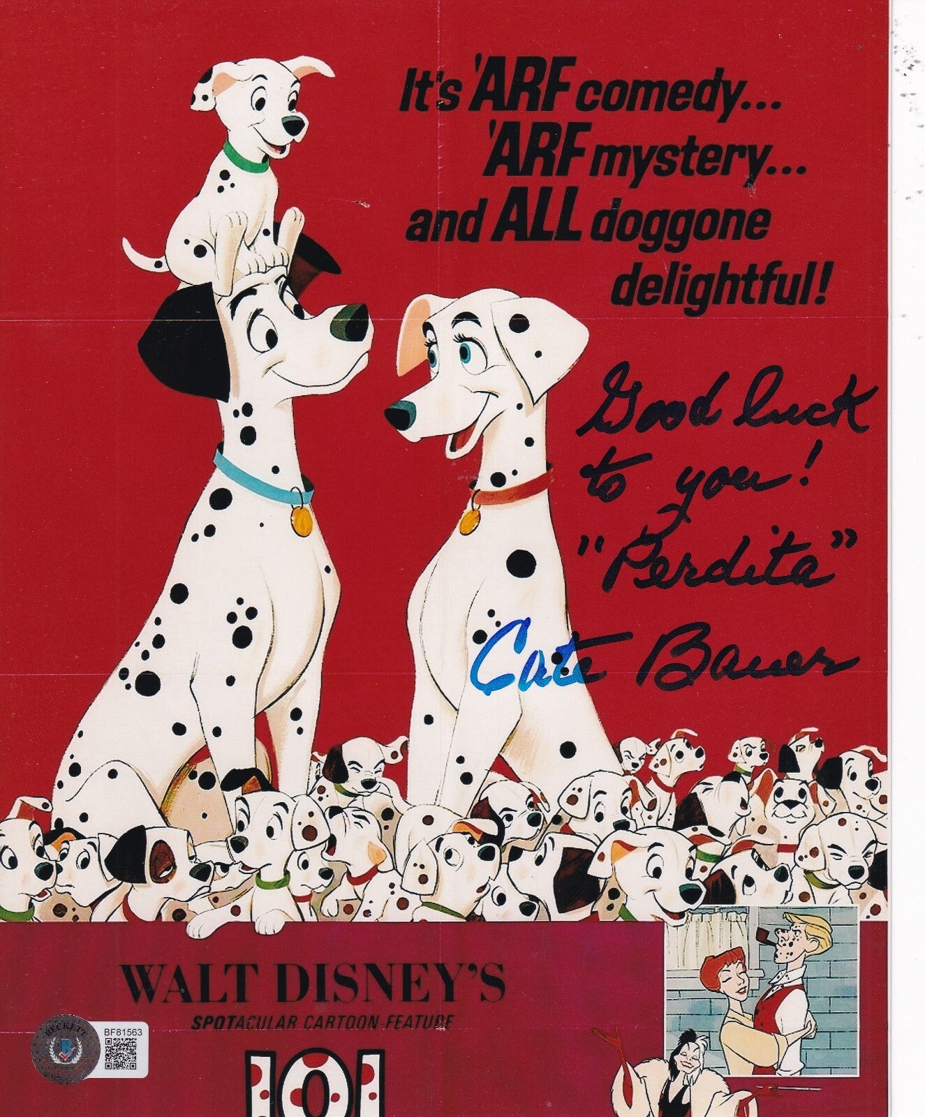 CATE BAUER signed (101 DALMATIONS) Disney movie 8X10 photo BECKETT BAS BF81563