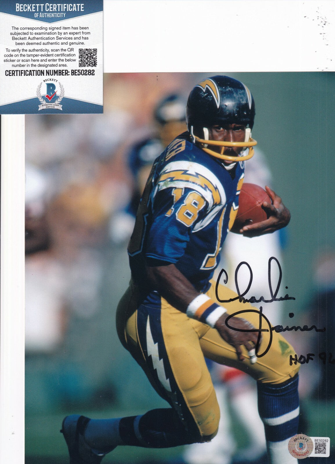 CHARLIE JOINER signed (SAN DIEGO CHARGERS) Football 8X10 BECKETT BAS BE50282