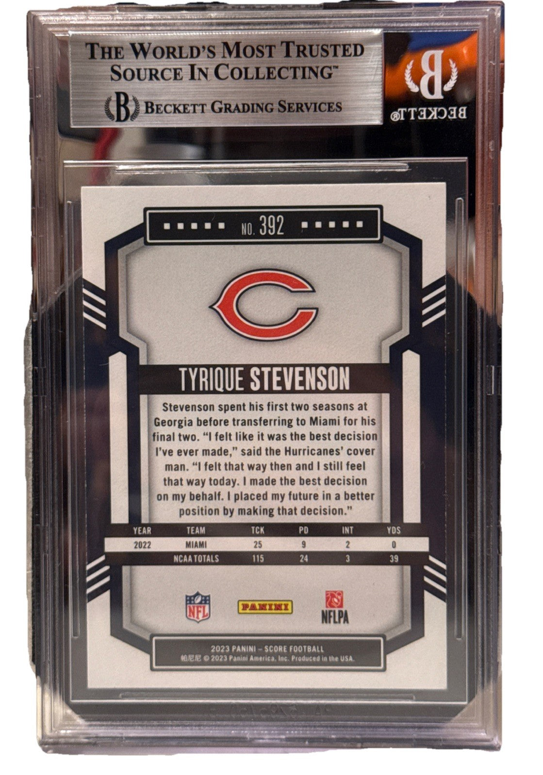 Tyrique Stevenson signed Chicago Bears 2023 Score RC Card Beckett 00033535729