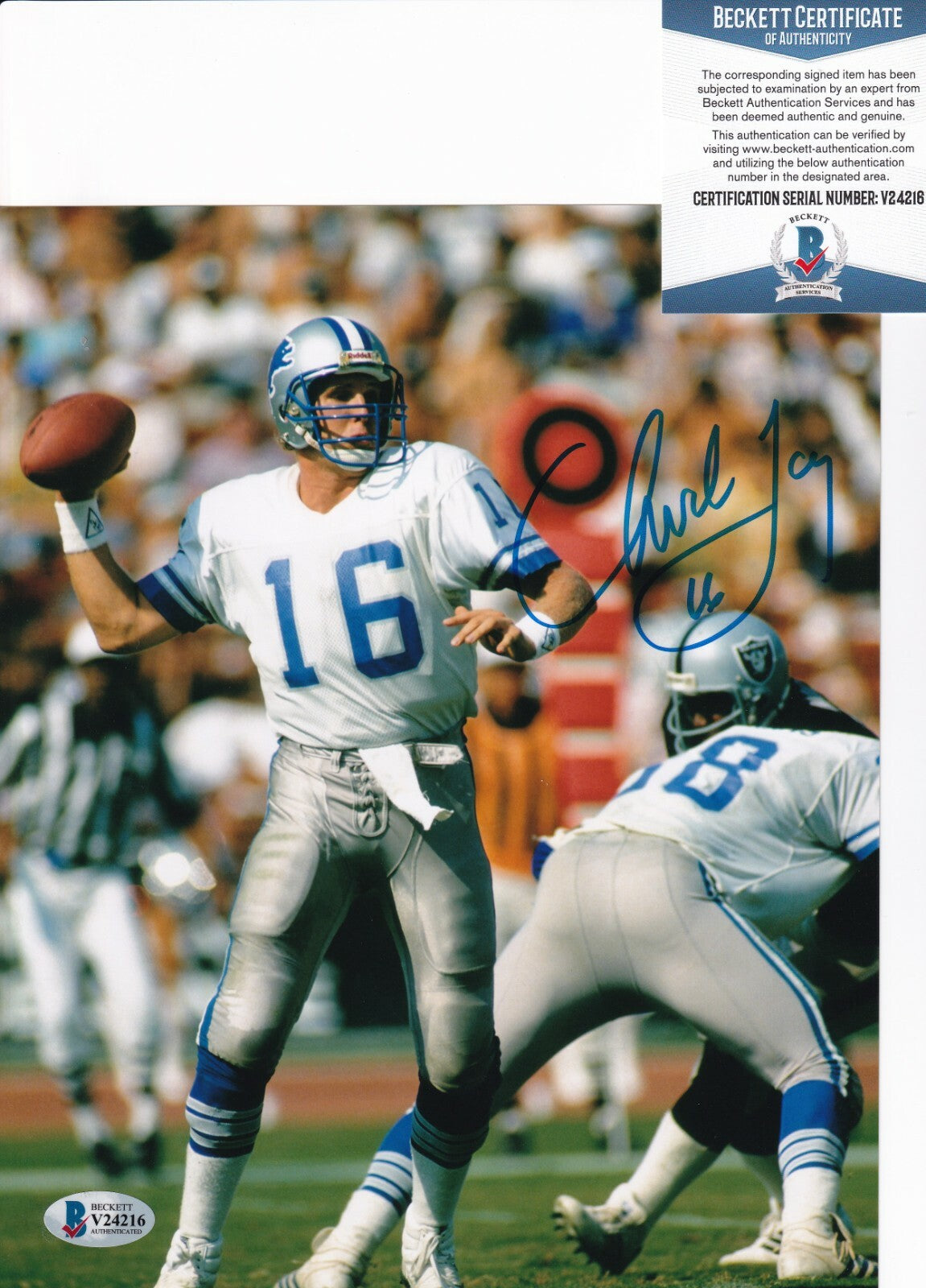 CHUCK LONG signed (DETROIT LIONS) Iowa autographed 8X10 photo BECKETT BAS V24216