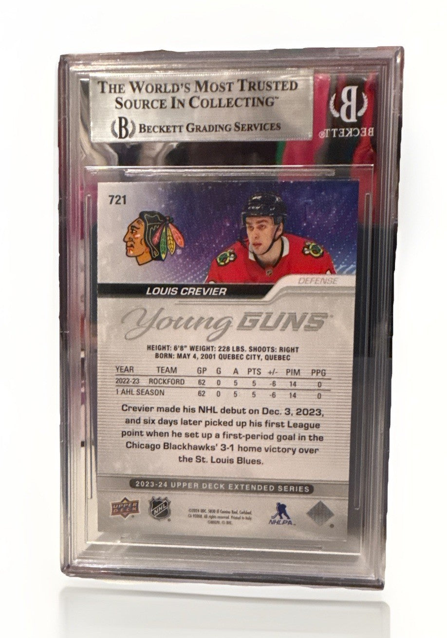 Louis Crevier signed Blackhawks 23-24 UD Young Guns Card Beckett 721 00019287455