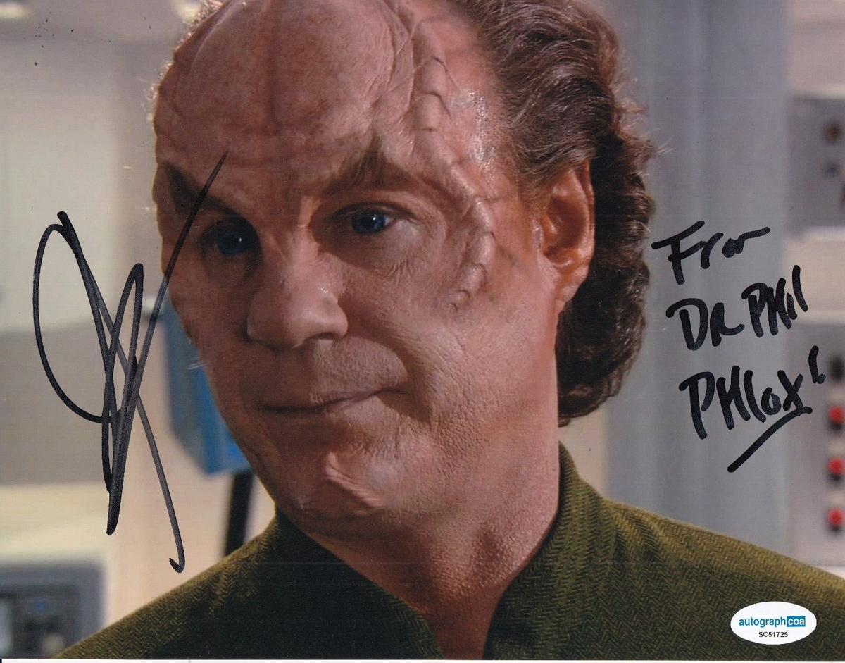 JOHN BILLINGSLEY signed (STAR TREK ENTERPRISE) Dr Phlox 8X10 photo ACOA SC51725