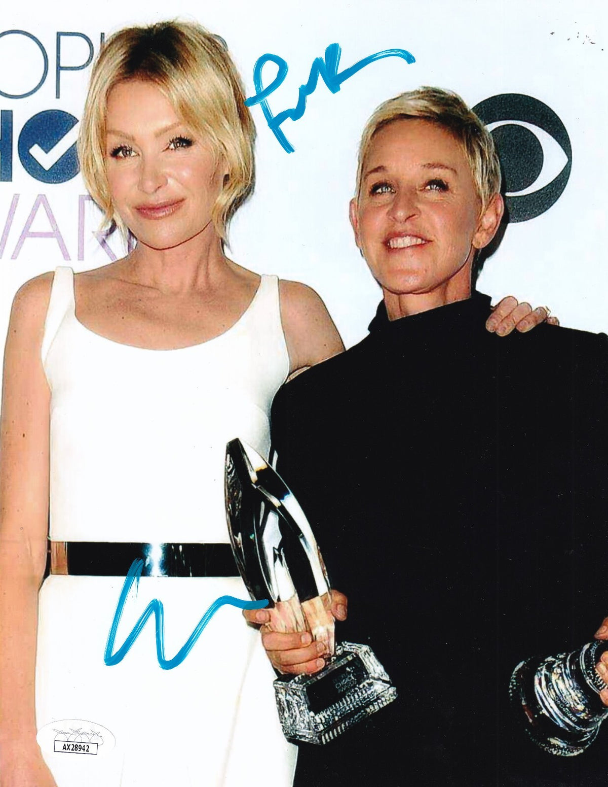 ELLEN DEGENERES and PORTIA signed (TALK SHOW HOST) 8X10 photo JSA COA AX28942