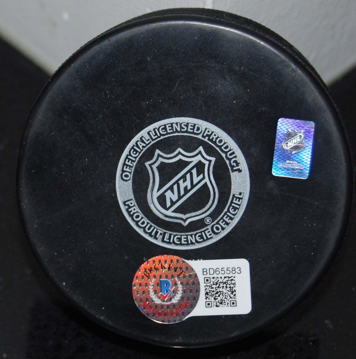 DAVE MANSON signed (EDMONTON OILERS) Hockey logo puck BECKETT BAS BD65583