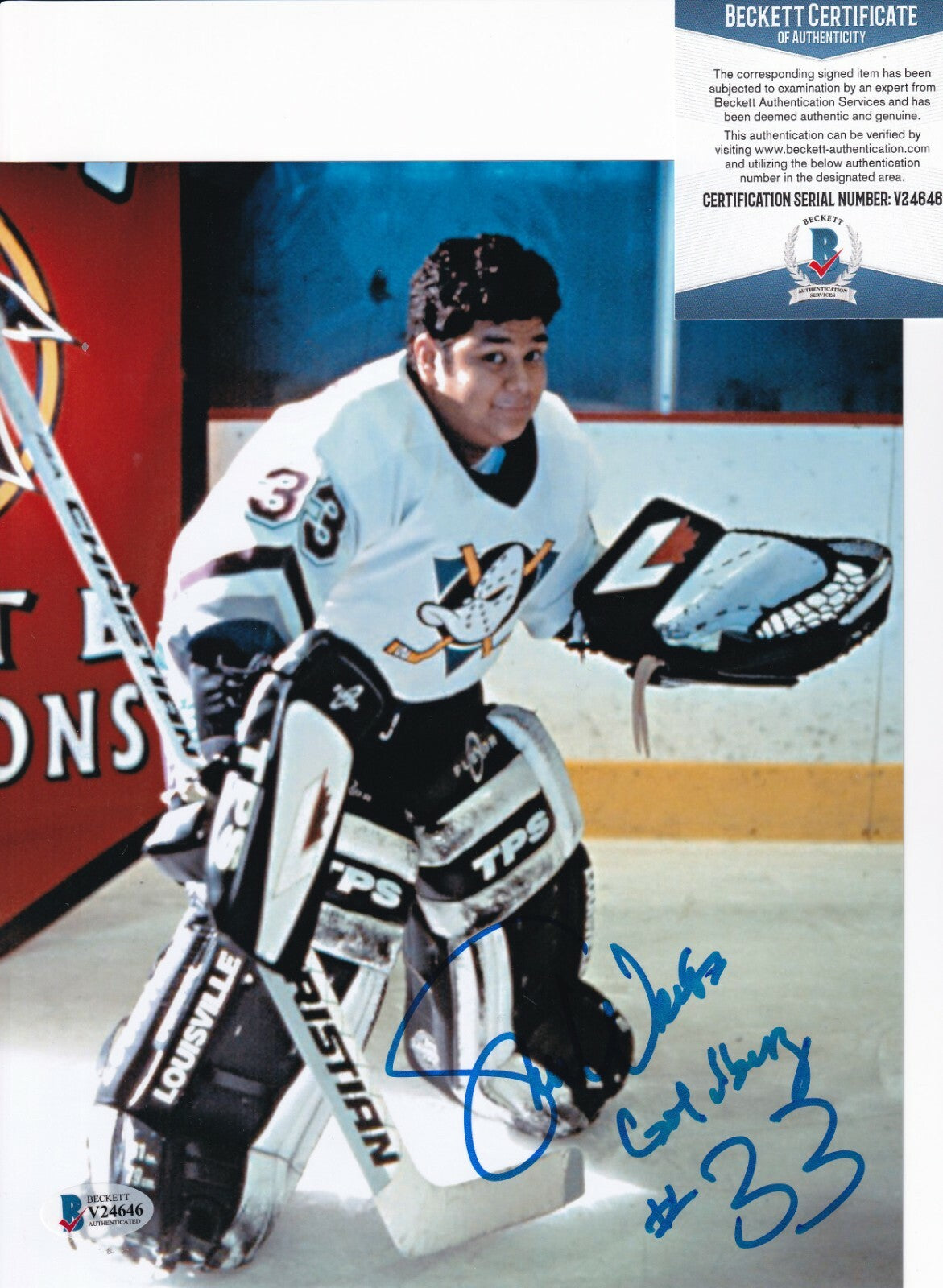SHAUN WEISS signed (THE MIGHTY DUCKS) GOLDBERG 8X10 photo BECKETT BAS V24646