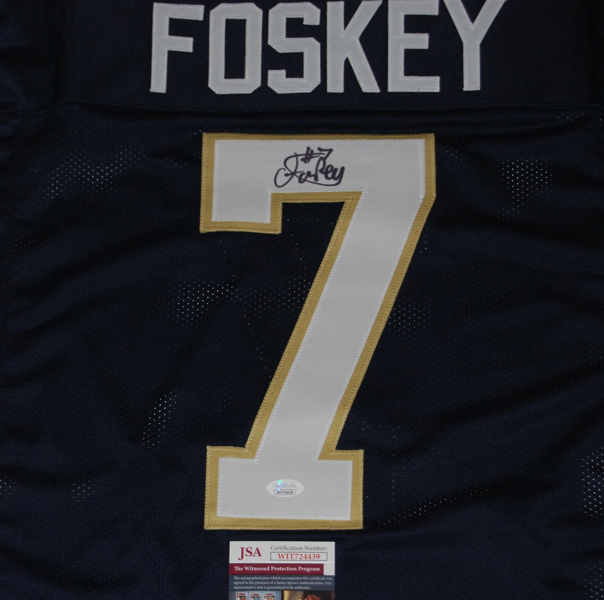 ISAIAH FOSKEY signed (NOTRE DAME FIGHTING IRISH) Blue jersey JSA Witnessed