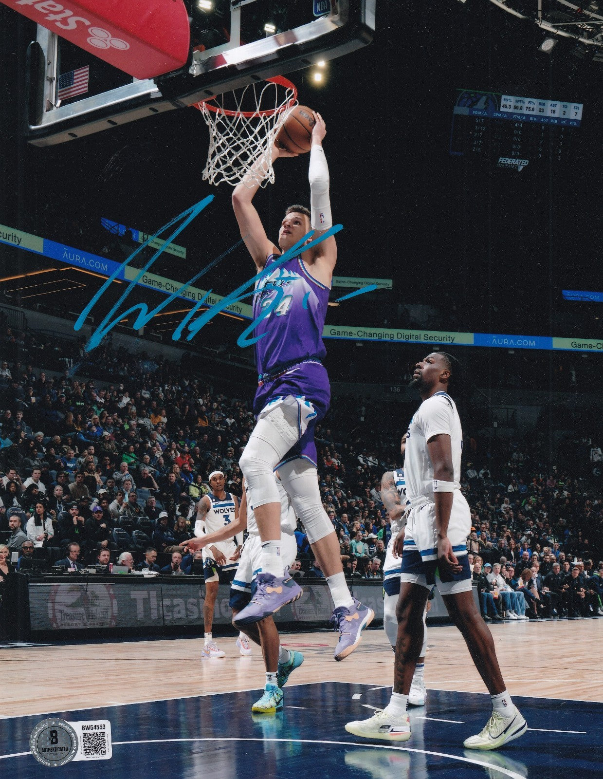 WALKER KESSLER signed (UTAH JAZZ) basketball 8X10 photo BECKETT BAS BW54553