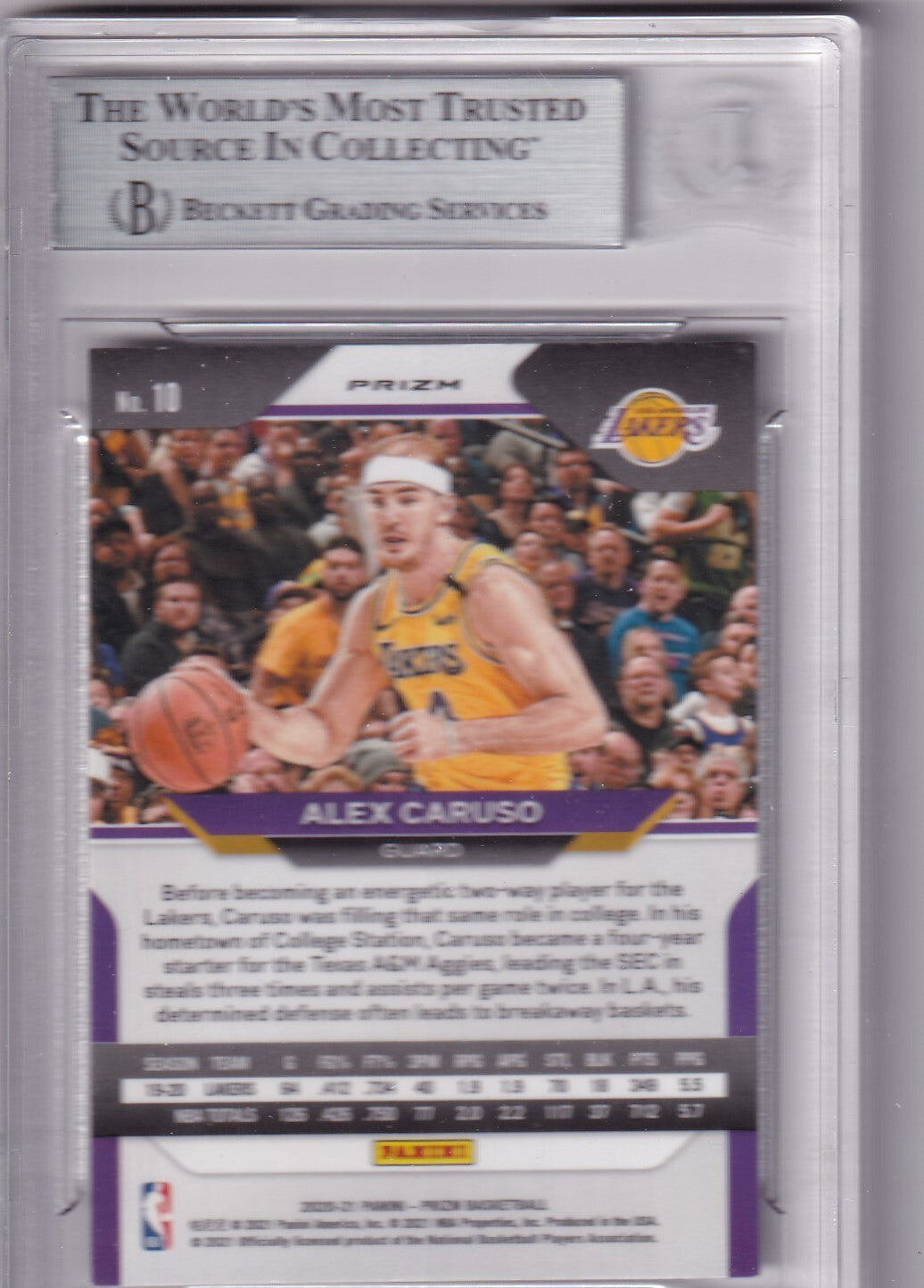 ALEX CARUSO signed (2020-21 PANINI PRIZM) #10 Lakers basketball card BECKETT BAS