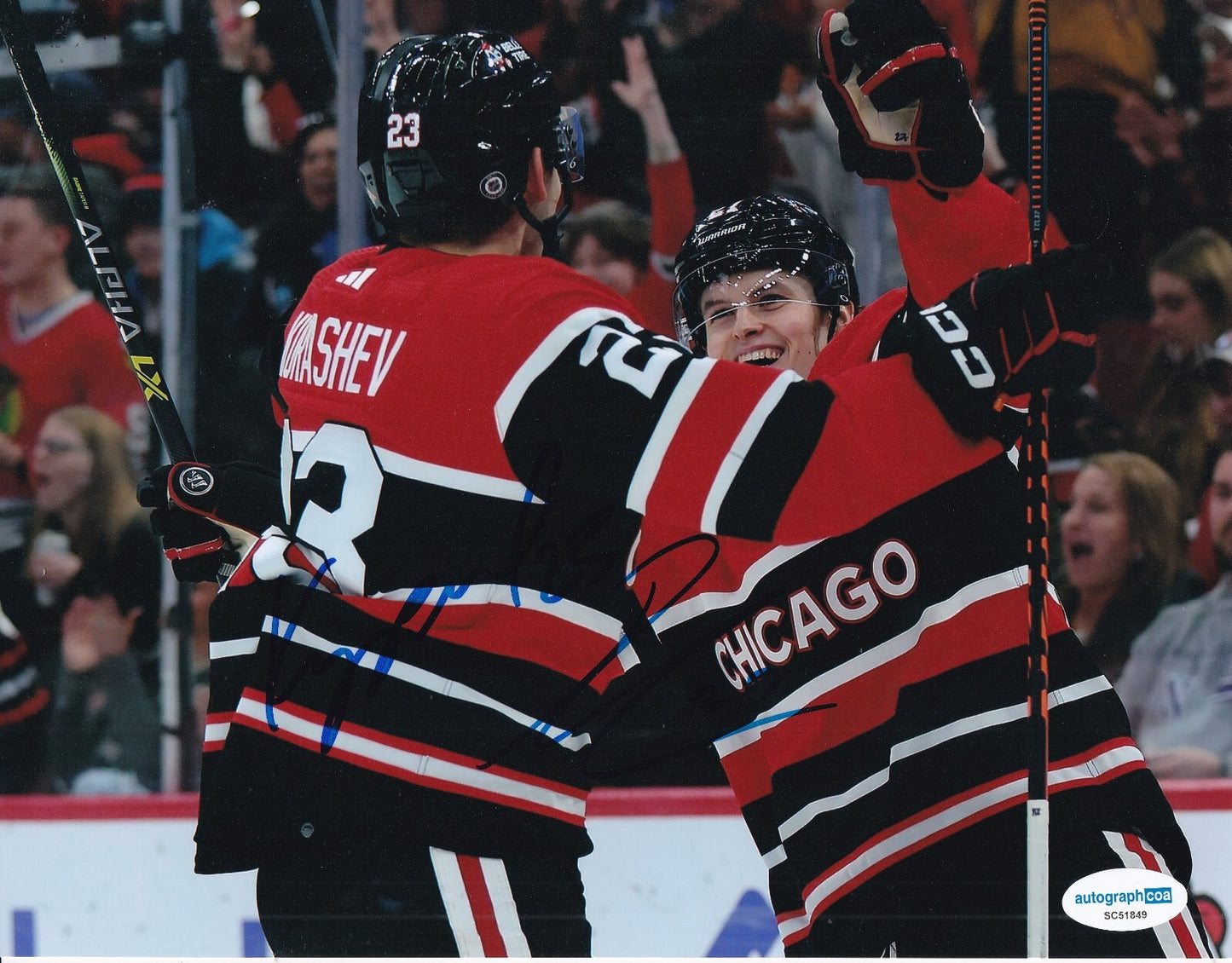 LUKAS REICHEL and PHILIPP KURASHEV signed (CHICAGO BLACKHAWKS) 8X10 ACOA SC51849