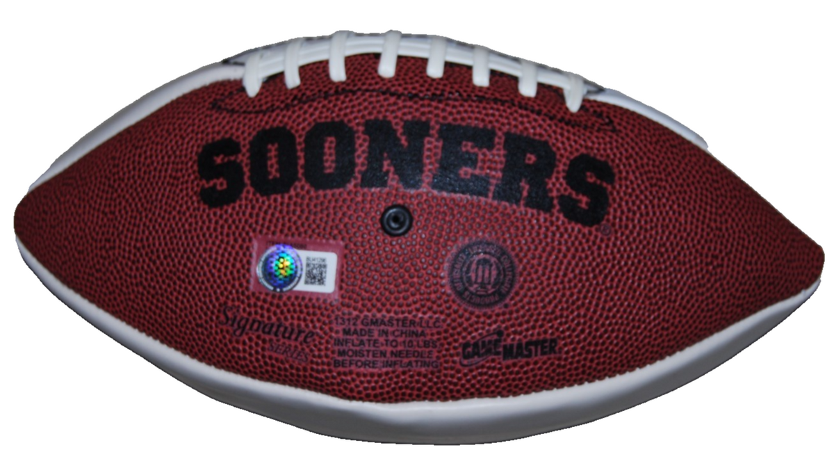 BOB STOOPS signed (OKLAHOMA SOONERS) autographed logo football BECKETT BU41296