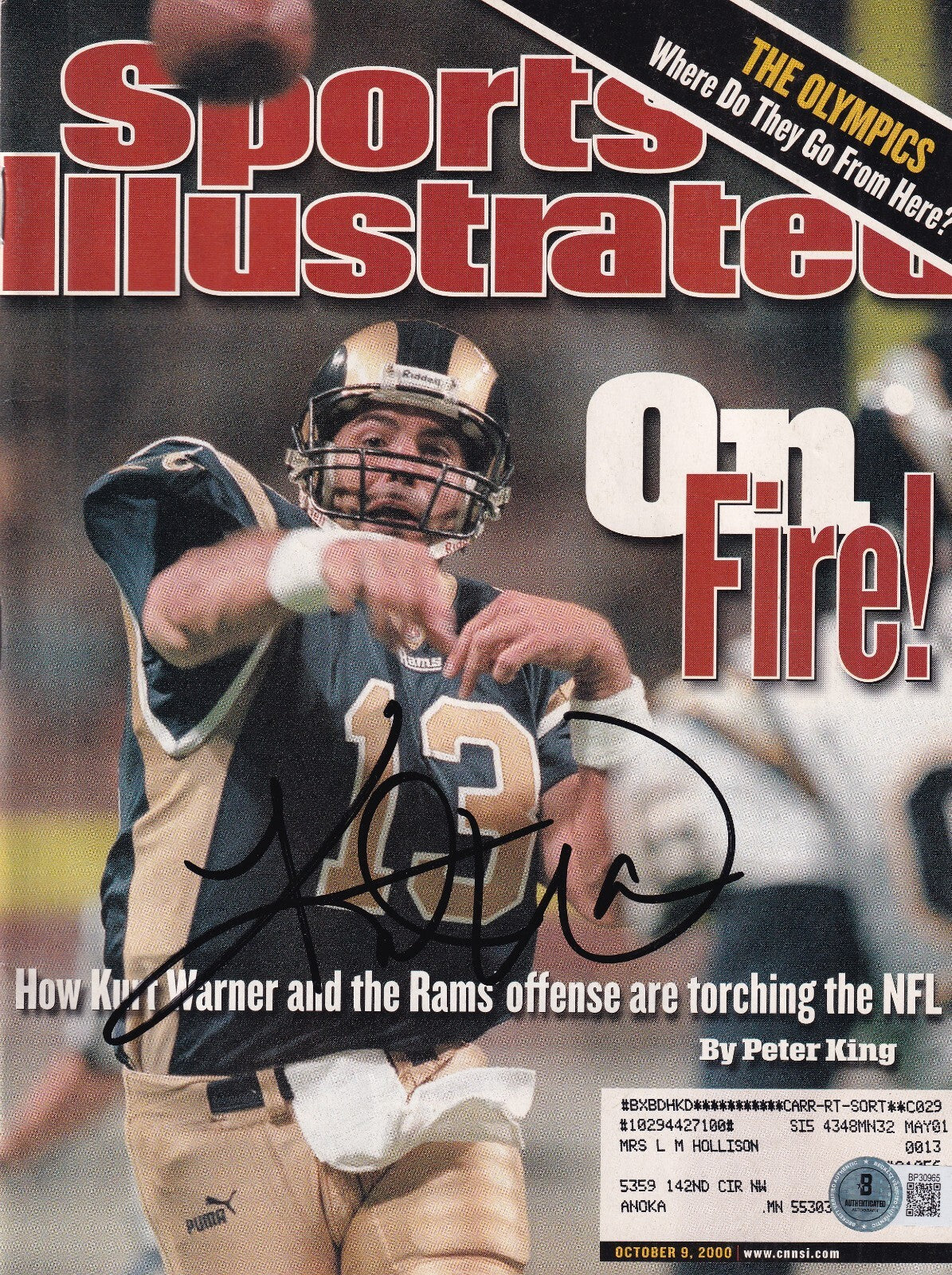 KURT WARNER signed (ST LOUIS RAMS) Sports Illustrated magazine BECKETT BM30965