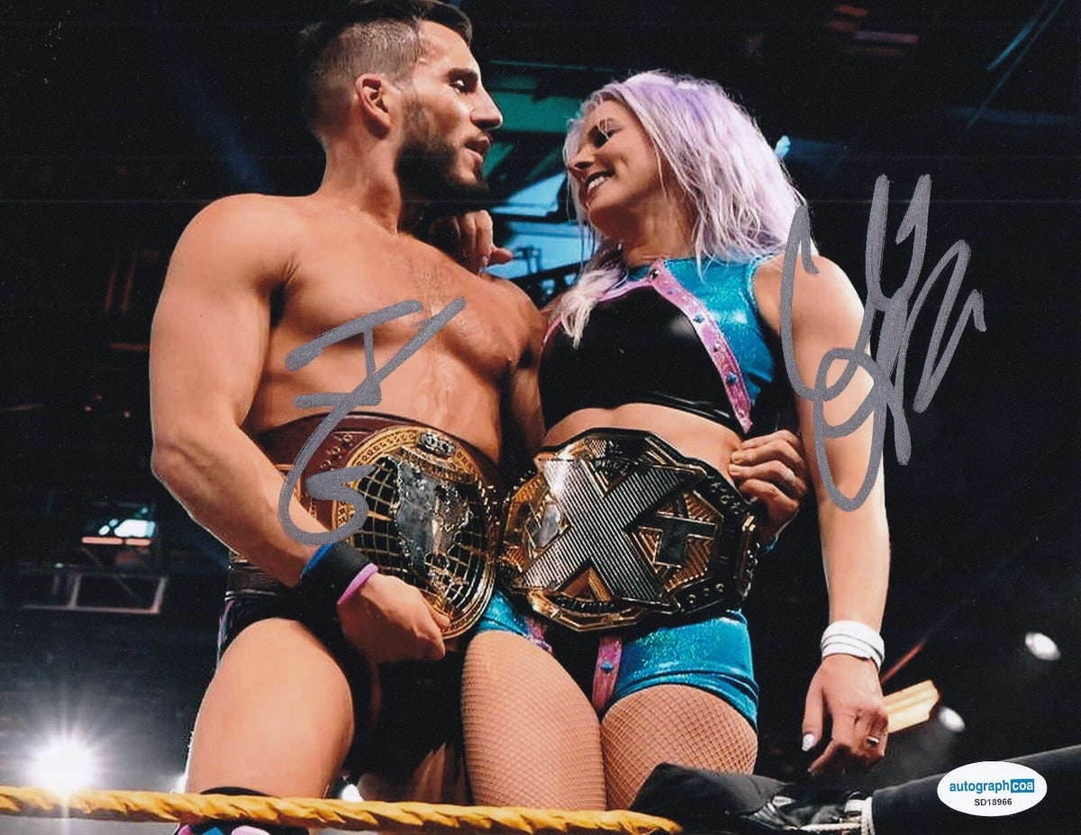 JOHNNY GARGANO & CANDICE LERAE signed (WWE) WRESTLING 8X10 photo ACOA SD18966