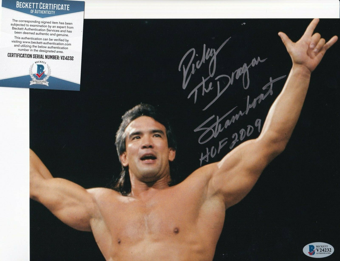 RICKY "THE DRAGON* STEAMBOAT signed WRESTLING WWF 8X10 photo BECKETT BAS V24232