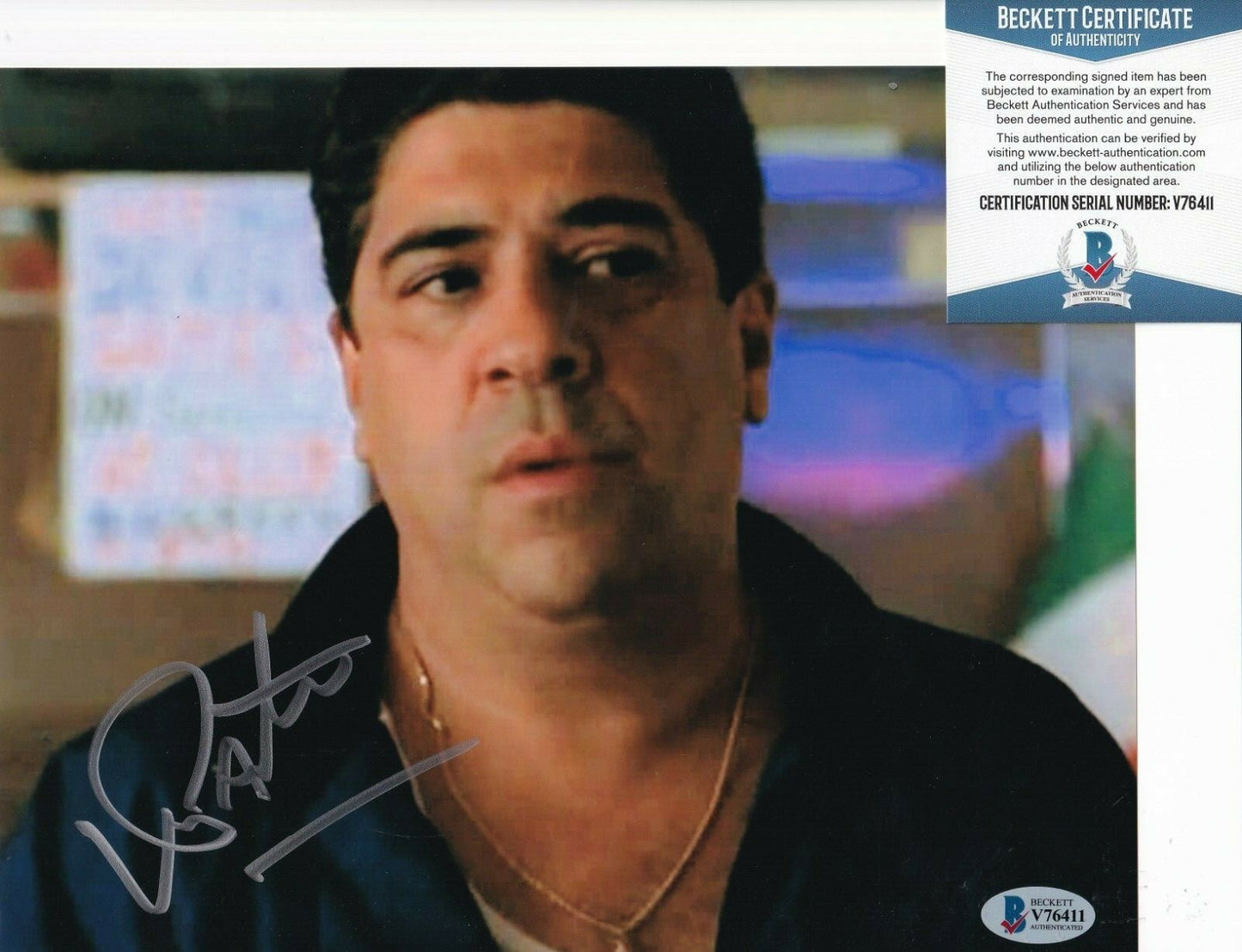 VINCENT PASTORE signed (THE SOPRANOS) Big Pussy 8X10 photo BECKETT BAS V76411