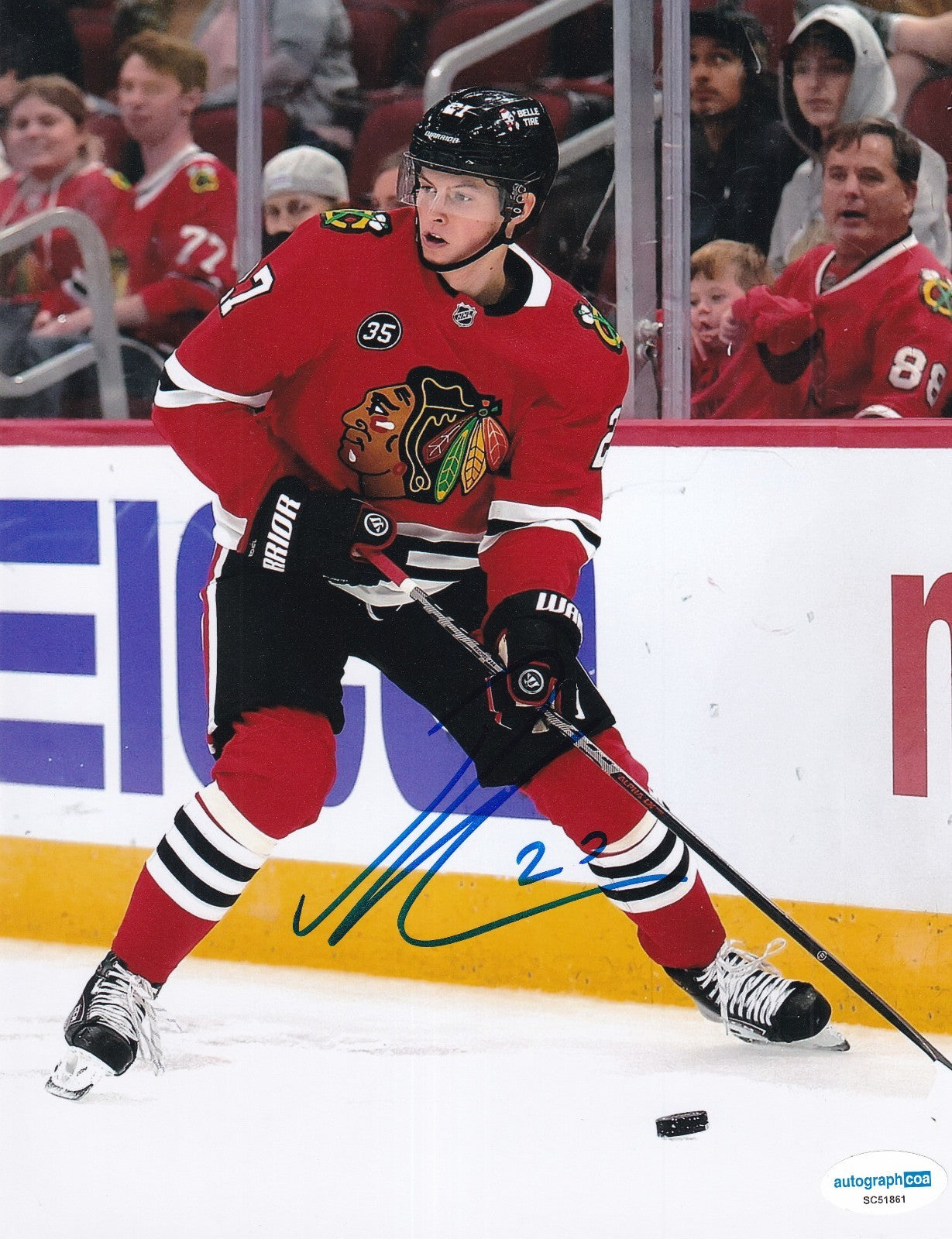 LUKAS REICHEL signed (CHICAGO BLACKHAWKS) Hockey 8X10 photo ACOA SC51861