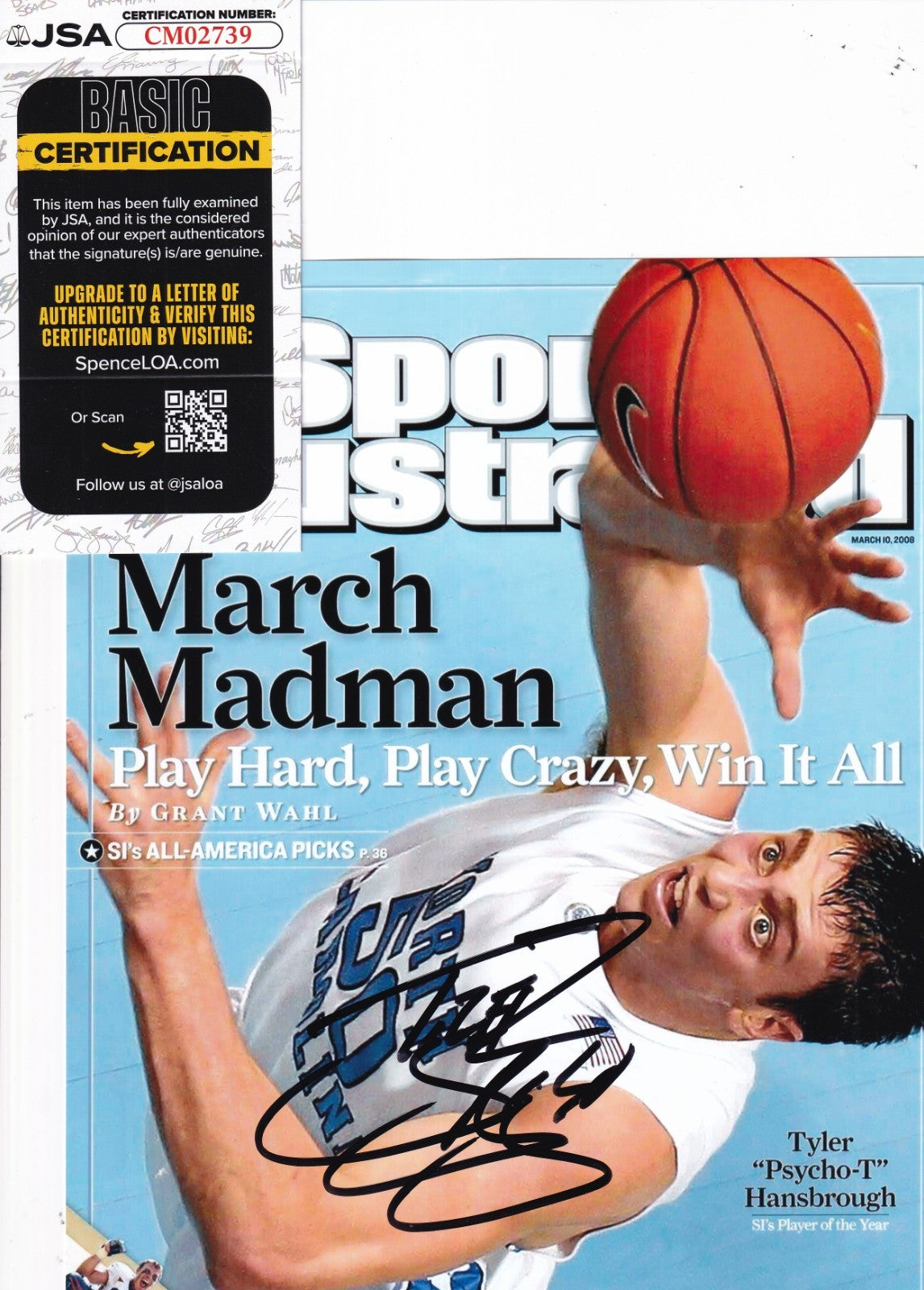 TYLER HANSBROUGH signed (NORTH CAROLINA TAR HEELS) 8X10 photo JSA CM02739