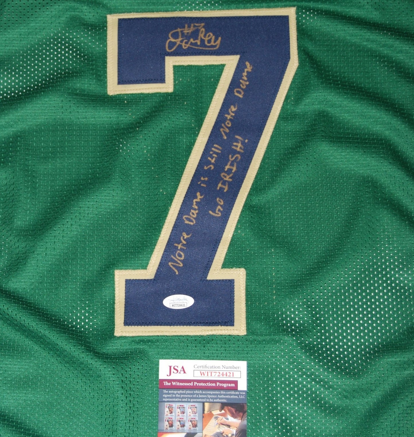 ISAIAH FOSKEY signed (NOTRE DAME FIGHTING IRISH) Green XL jersey JSA 2 Incript