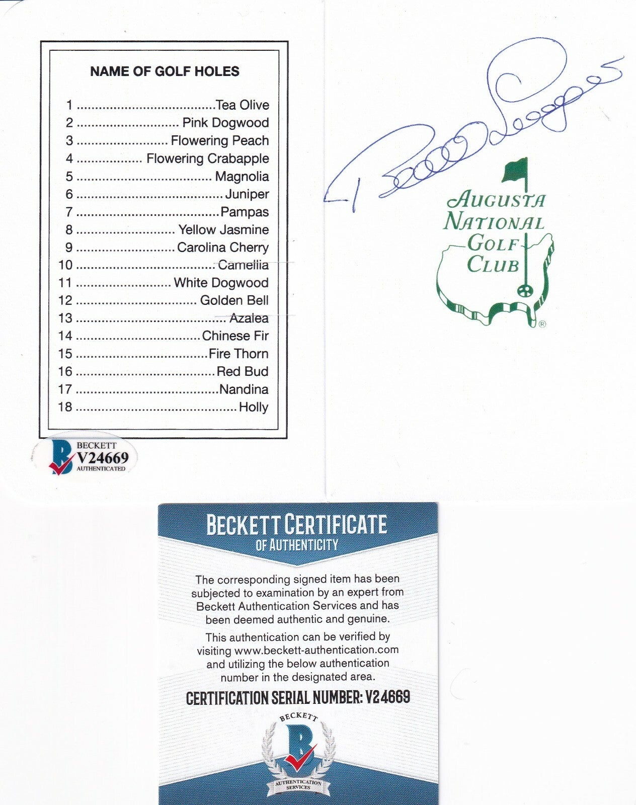 BERNHARD LANGER signed (AUGUSTA NATIONAL CLUB) Masters Scorecard BECKETT V24669