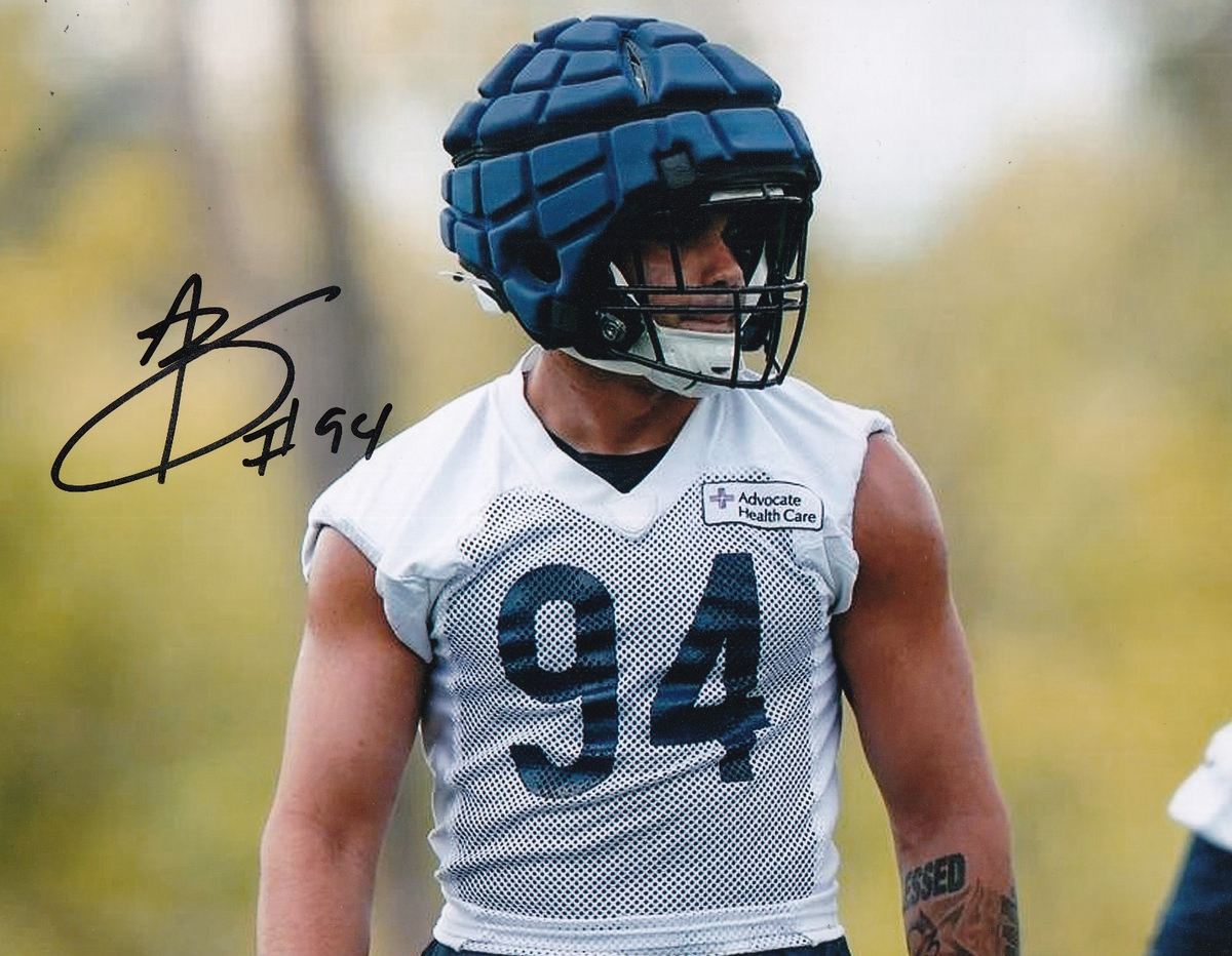 AUSTIN BOOKER signed (2025 CHICAGO BEARS) autograph football 8X10 photo W/COA #2