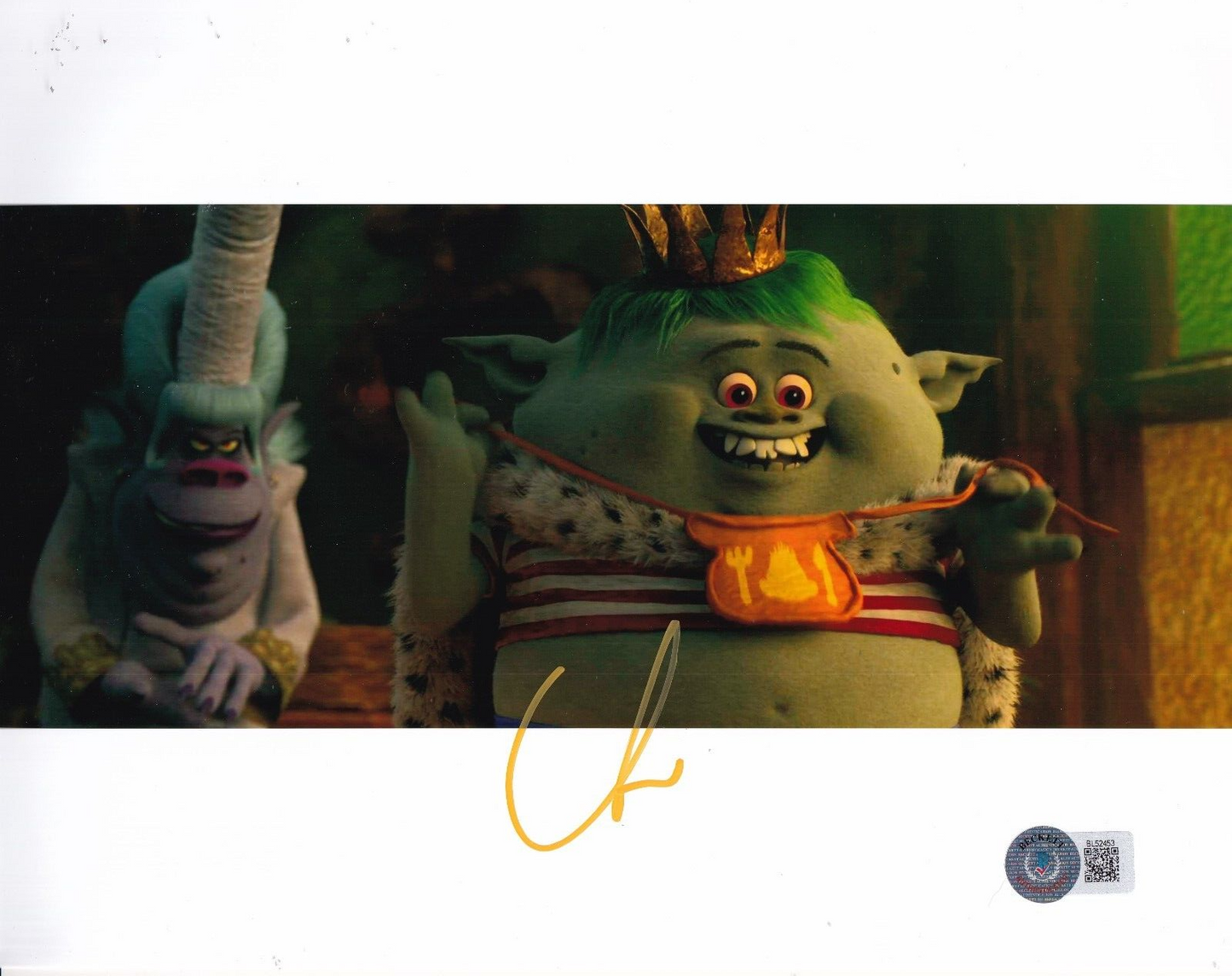CHRISTOPHER MINTZ-PLASSE signed (TROLLS) Movie King Gristle 8x10 BECKETT BL52453