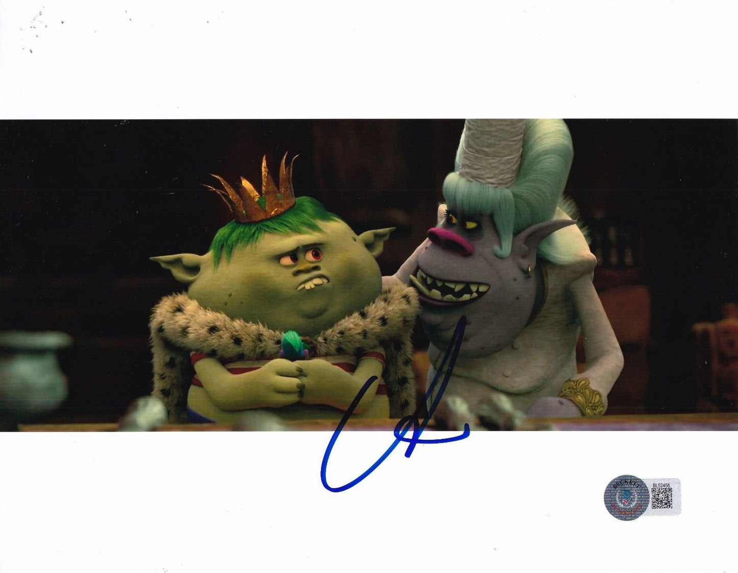 CHRISTOPHER MINTZ-PLASSE signed (TROLLS) Movie King Gristle 8x10 BECKETT BL52458