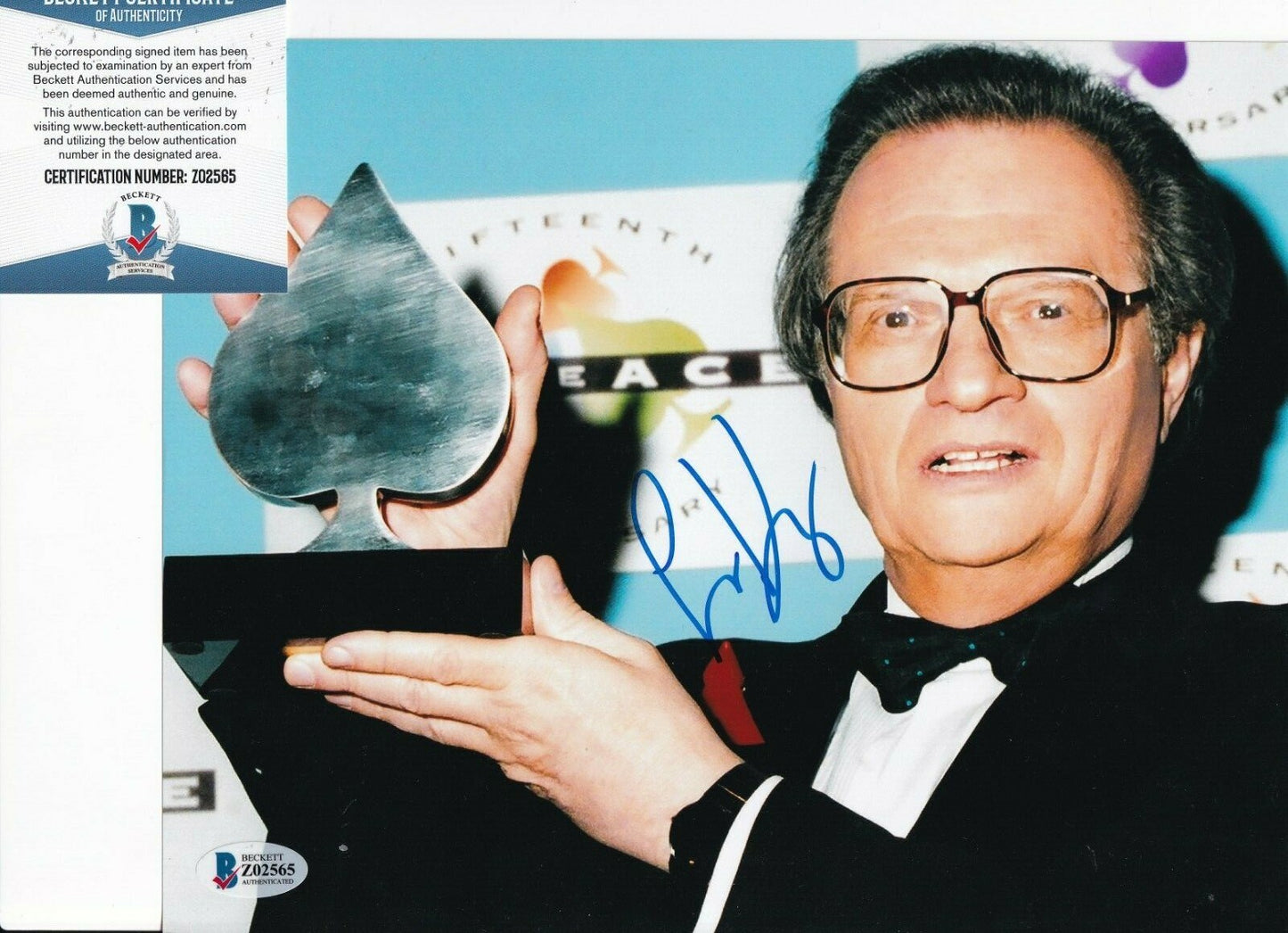 LARRY KING signed (TELEVISION HOST) CNN autograph 8X10 photo BECKETT BAS Z02565