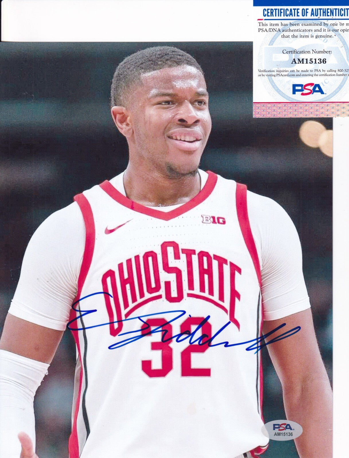 E.J. LIDDELL signed (OHIO STATE BUCKEYES) basketball 8X10 photo PSA/DNA AM15136
