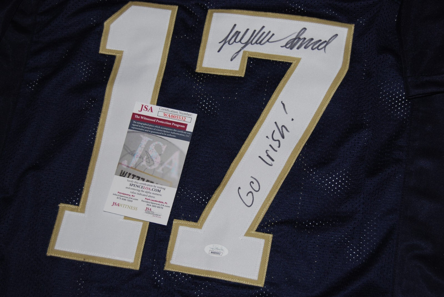 JAYLEN SNEED signed (NOTRE DAME FIGHTING IRISH) Go Irish ! BLUE XL jersey JSA
