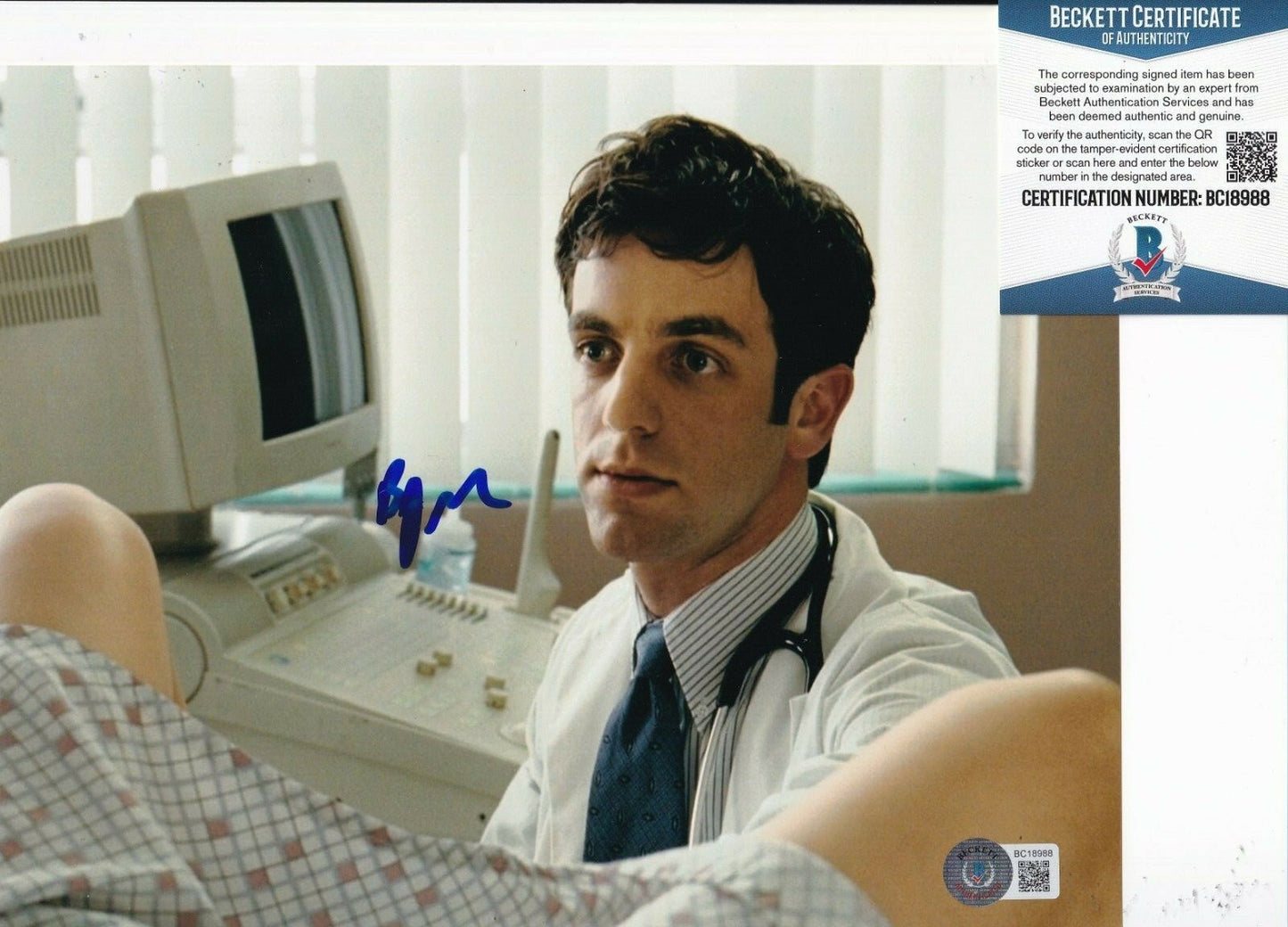 B.J. NOVAK signed (KNOCKED UP) Doctor Movie 8X10 photo BECKETT BAS BC18988