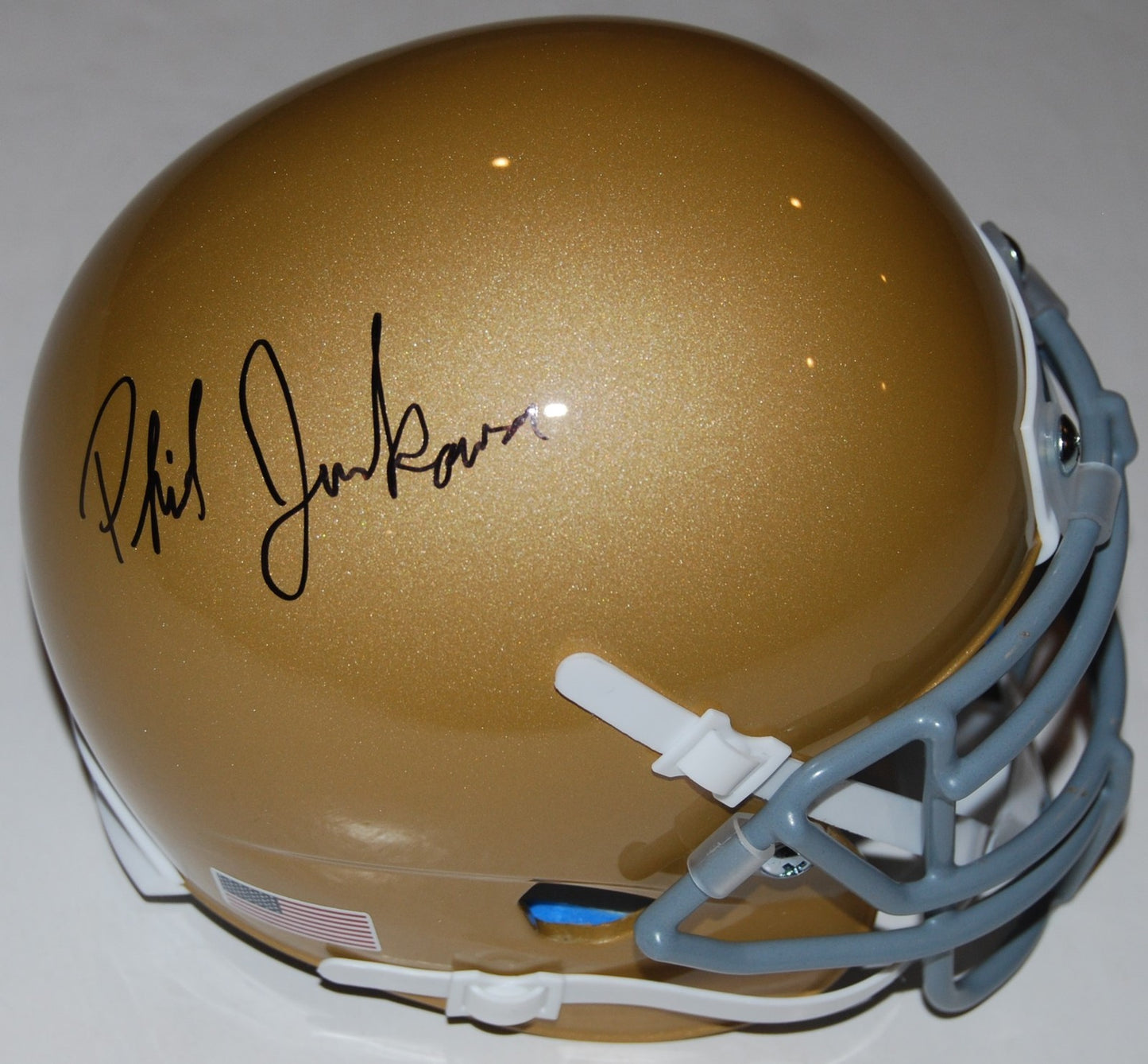 PHIL JURKOVEC signed (NOTRE DAME) FIGHTING IRISH mini football helmet W/COA C