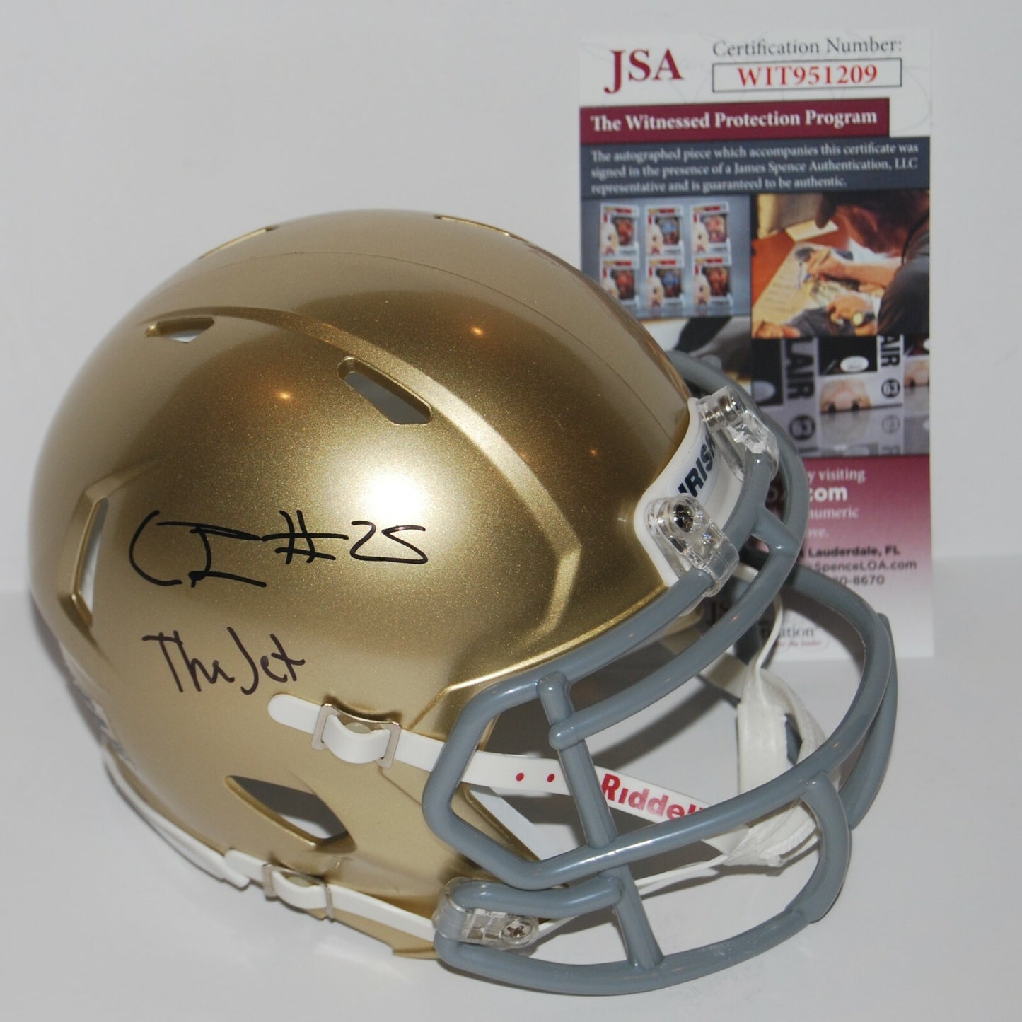 CHRIS TYREE signed (NOTRE DAME IRISH) The Jet Speed mini football helmet JSA