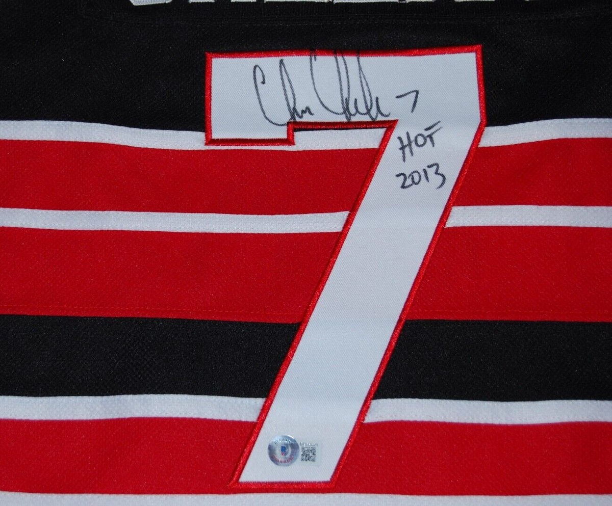CHRIS CHELIOS signed (CHICAGO BLACKHAWKS) Custom hockey jersey BECKETT BG93615