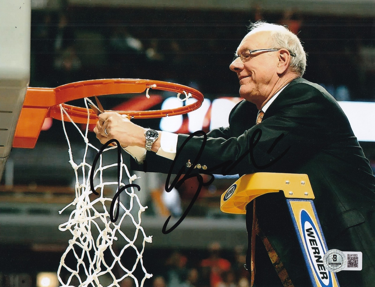 JIM BOEHEIM signed (SYRACUSE ORANGE MEN) basketball 8X10 photo BECKETT BU41063