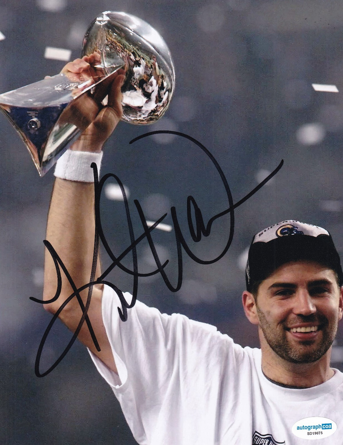 KURT WARNER signed (ST LOUIS RAMS) autographed football 8X10 photo ACOA SD19075